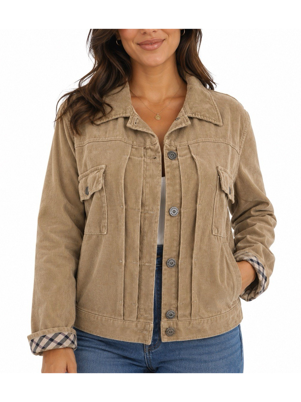 Burberry Jacket Corduroy Beige Tan Natural Long Sleeve Button Down 10 M Pockets